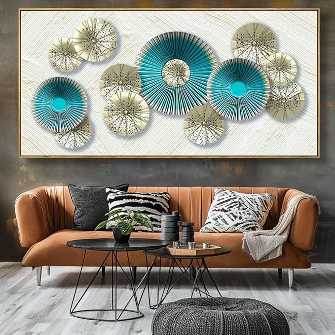 Wall Art Simple Wall Decor Teal Blue and Yellow Canvas Painting Abstract Wall Art for Bedroom Living Room Dining Room Home Office Decor 30"x60" with Framed