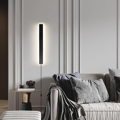KELUOLY Modern Plug in Wall Sconces, 23.6 inch Frosted Black LED Long Wall Lights, 12W Warm White 3000K Acrylic Indoor Wall lamp,with 59" Plug Cable for Bedroom, Living Room, Bathroom Makeup, Hallway