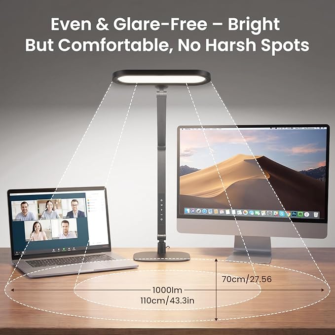LIONVISON LED Desk Lamp for Home Office: Eye-Caring Clamp & Stand Double Side Desk Light with Remote & Memory - Stepless Dimming & Color Adjustable Table Lamps for Zoom Study Video Conference