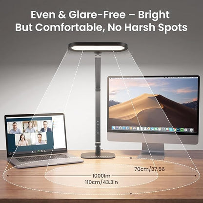 LIONVISON LED Desk Lamp for Home Office: Eye-Caring Clamp & Stand Double Side Desk Light with Remote & Memory - Stepless Dimming & Color Adjustable Table Lamps for Zoom Study Video Conference