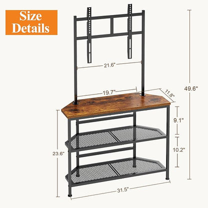 23" to 60" Floor Corner TV Stand For Bedroom With Mount, Universal Corner TV Desk Table With Storage Shelves For Bedroom Small Space,Rustic Television Stands Desk,Heavy Duty Structure,Adjustable Feet