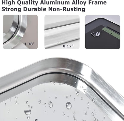 Easly Silver Bathroom Mirror for Wall, 30x22 Inch Rectangular Aluminum Alloy Framed Mirror, Modern Wall Mounted Vanity Mirror for Bathroom, Vertical or Horizontal