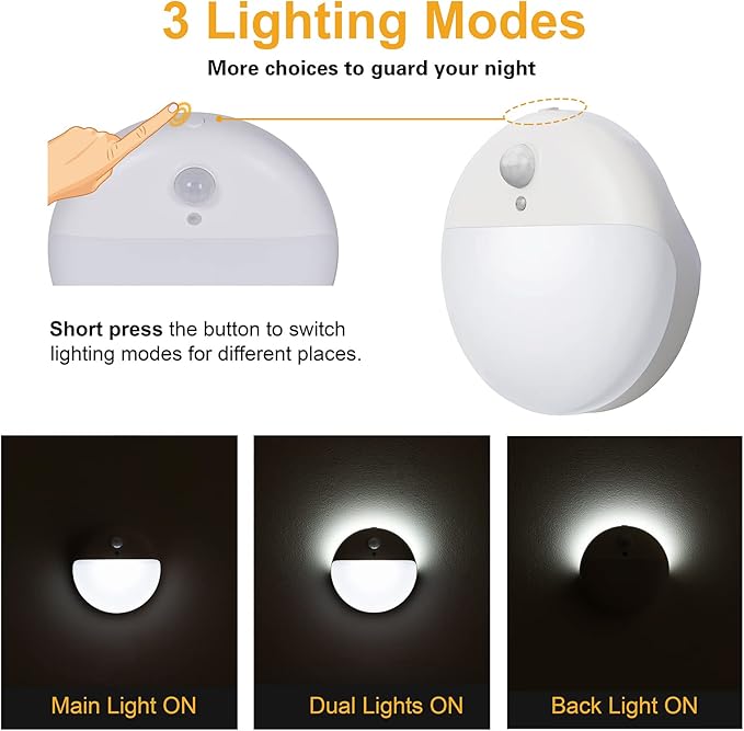 YUNLEX 4 Pack Battery Night Light, Toilet Lights, 2.6" Small Motion Senor Light, Stick on Lights, 3 Light Modes, Dimmable LED Nightlight for Closet, Stairs, Garage, Cabinet, Toliet, Daylight White