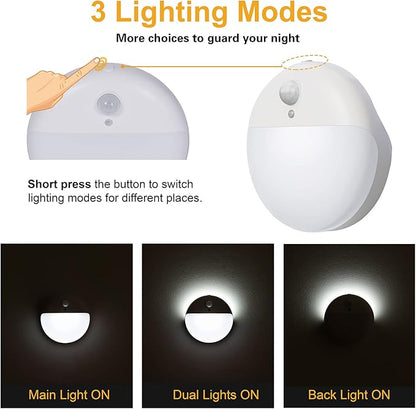 YUNLEX 4 Pack Battery Night Light, Toilet Lights, 2.6" Small Motion Senor Light, Stick on Lights, 3 Light Modes, Dimmable LED Nightlight for Closet, Stairs, Garage, Cabinet, Toliet, Daylight White