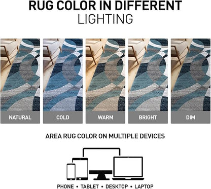 Rugshop Blue Modern Geometric Indoor Large Area Rug, Overlapping Circle Pattern, Fade Resistant, Non-Shedding, for Living Room, Dining Room and Family Room, 7'10" x 10'2"