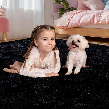 qulint Black Rug for Living Room, 10x14 Area Rug for Bedroom Soft Fluffy Large Carpet, Shag Shaggy Modern Alfombra para Sala for Boys and Girls Dorm Classroom Office Home Decor (10ft x 14ft, Black)