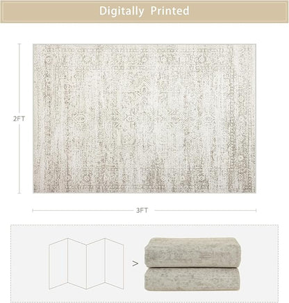 Srugn Washable Rugs 2x3 Entryway Area Rugs for Kitchen,Living Room,Bedroom- Small Low Pile Non Slip Throw Rugs for Enterway Bathroom,Vintage Indoor Door Mat for Farmhouse Home Office Decor