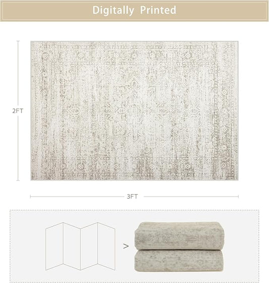 Srugn Washable Rugs 2x3 Entryway Area Rugs for Kitchen,Living Room,Bedroom- Small Low Pile Non Slip Throw Rugs for Enterway Bathroom,Vintage Indoor Door Mat for Farmhouse Home Office Decor