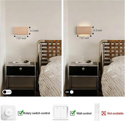 Wood Wall Sconce Indoor Wall Lights Hardwired 1 Pack Up and Down Wall Mount Light for Living Room Bedroom Hallway Corridor Conservatory Cool White 3000K(with led 4000K and 6000k)