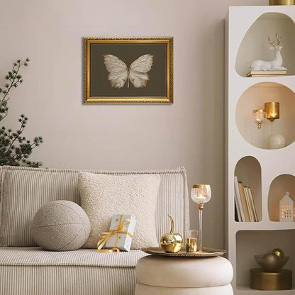 YD&YZY Gold Framed Vintage Wall Art Canvas Classical Butterfly Dark Gray Farmhouse Wall Decor Retro Moody Aesthetic Art Painting Picture Print Artwork Decor for Bedroom Bathroom 12x16 inch Framed