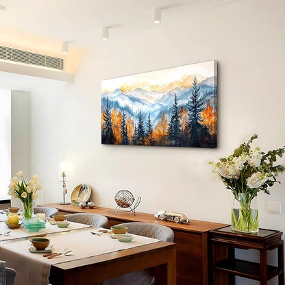 crmotu Mountain Wall Art, Forest Canvas Wall Art, Landscape Art Wall Decor, Autumn Pine Tree Aesthetic Nature Art Prints, Modern Watercolor Painting Wall Decor Living Room Bedroom Kitchen 20"X40"