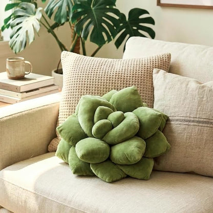 Green Philosophy Co. Succulent® Pillow 16" – Soft 3D Decorative Flower Throw Pillow, Unique Olive Green Plush Flower Cushion, Perfect for Couch, Sofa, Bedroom Decor, Gift for Plant Lovers