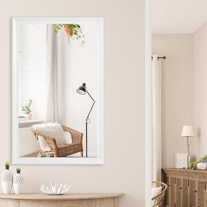 CULER White Wood Wall Mirror for Bathroom,Rectangle Rustic Large 30 x 48 inch Hanging Vanity Mirrors with Wooden Frame for Living Room,Bedroom,Entryway