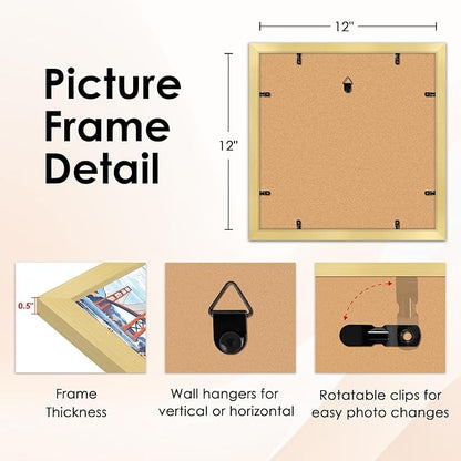FIXSMITH 12x12 Picture Frame Gold Set of 2, Photo Frame with HD Plexiglass, Display Pictures 8x8 with Mat or 11x17 Without Mat, Gold Picture Frames Collage Wall Decor, Gallary Wall Frame