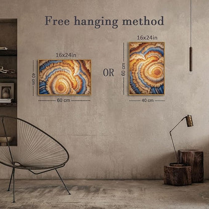 BingruiArt Framed Tree Ring Canvas Wall Art Abstract Wood Wall Decor Boho Modern Colorful Nature Painting Wood Stump Prints Pictures for Living Room Bedroom Bathroom Office 16"x24" Natural Framed(09)
