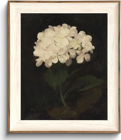 Framed Flower Wall Art, Vintage White Hydrangea Still Life Floral Art Prints, Moody Vintage Canvas Oil Painting, Antique Botanical Floral Wall Decor Pictures for Bedroom, Kitchen, Shelf, Bathroom Wall Decor - 10x12Inch