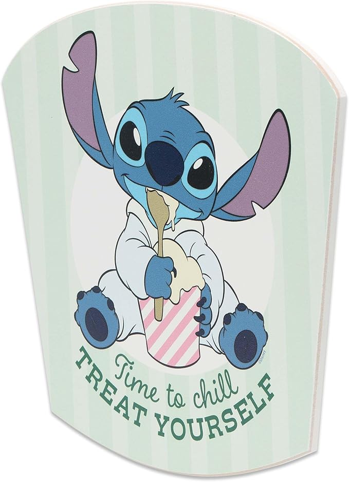 Disney Lilo and Stitch Time to Chill Treat Yourself Wood Wall Decor - Cute Stitch Ice Cream Sign for Home