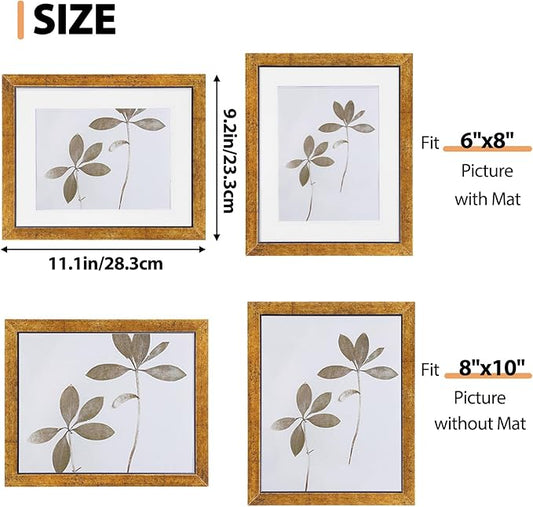 Fixwal 8x10 Picture Frame Set of 5, Rustic Vintage Distressed Antique Bronze Look, Tempered Glass, Fits 6x8 with Mat or 8x10 Without, Farmhouse Frames for Wall or Tabletop Display