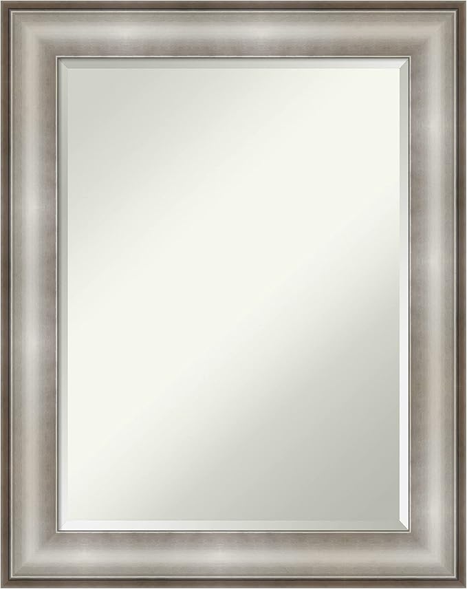 Amanti Art Silver Bathroom Mirror for Over Sink, 29x23 Imperial Silver Rectangle Vanity Mirror, Medium Traditional Frame, Hangs Horizonally and Vertically, Bathroom Wall Decor, Beveled Edge