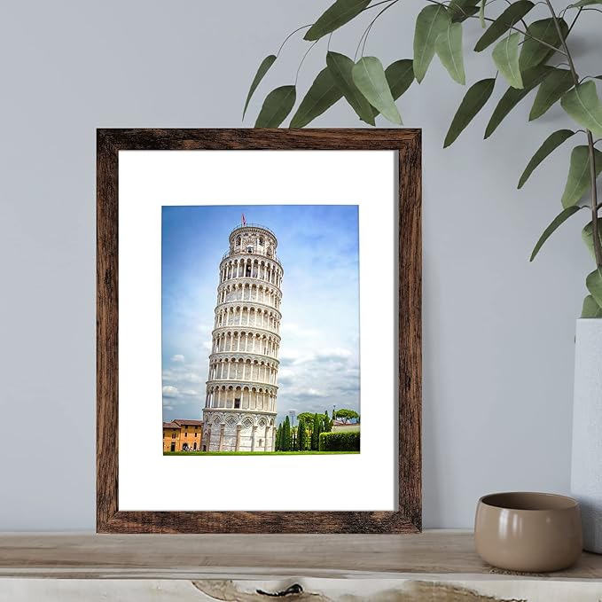 SESEAT 11x14 Picture Frame Set of 10, Display Pictures 8x10 With mat or 11x14 Prints Without Mat, Wall Mounting, Brown