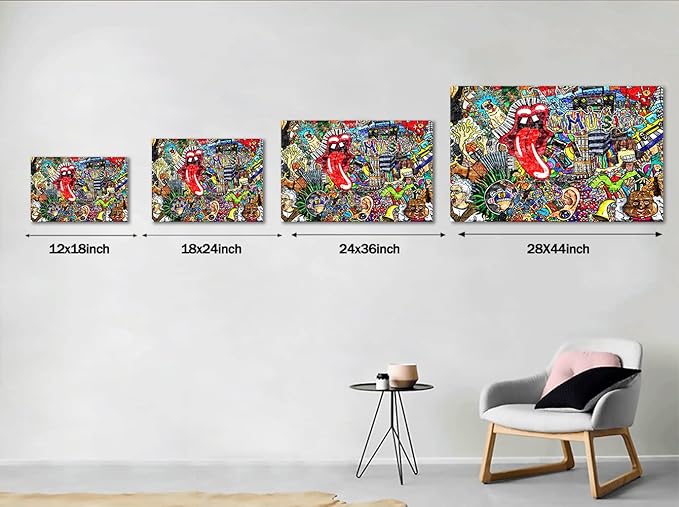 Graffiti Paintings Canvas Colorful Wall Art Living Room Decor Pictures Music Collage on Brick Wall Contemporary Home Decor Modern Artwork Posters and Prints Framed Ready to Hang (44''W x 28''H)