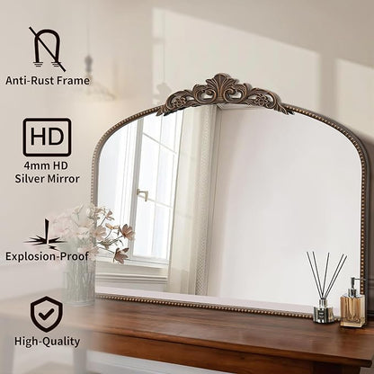 Micasso Bronze Vintage Arched Mirror: 36"x29" French Baroque Antique Wall Mounted Mirror - Traditional Ornate Decorative for Mantle/Fireplace/Living Room/Bedroom/Entryway/Hallway/Wall Decor