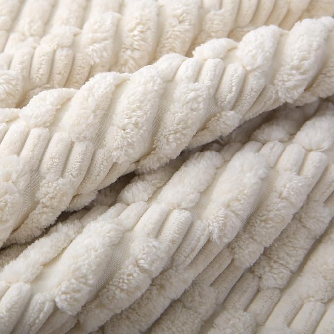 2 Pack Corduroy Decorative Throw Pillow with Inserts, 18x18 Inch Soft Boho Throw Pillow, Square Striped Throw Pillows for Couch, Bed, Sofa Decor (White)