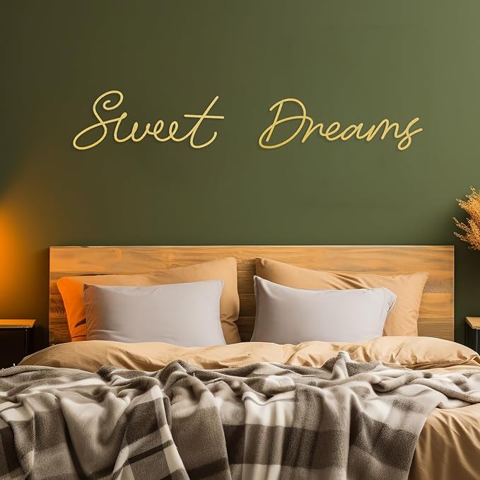 Zzbakress Sweet Dreams Wall Decor For Bedroom, Black Metal Above Bed Wall Decor Large Modern Living Room Farmhouse Sign Wall Decorations For Office Home Bedroom Art (Gold, Farmhouse)