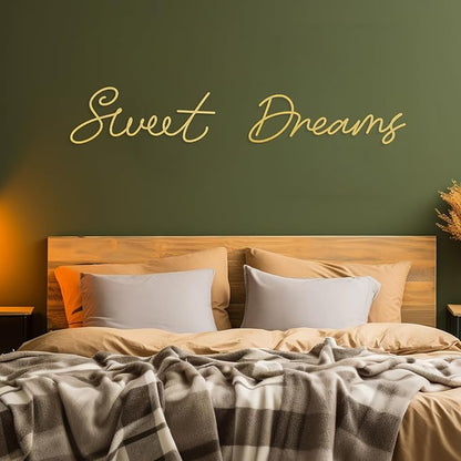 Zzbakress Sweet Dreams Wall Decor For Bedroom, Black Metal Above Bed Wall Decor Large Modern Living Room Farmhouse Sign Wall Decorations For Office Home Bedroom Art (Gold, Farmhouse)