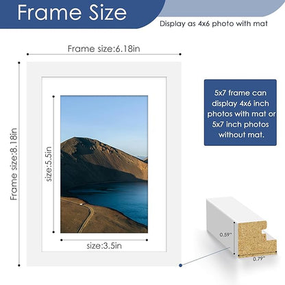 PEALSN 5x7 Picture Frame Set of 6, Display Pictures 4x6 with Mat or 5x7 without Mat for Wall Mounting or Table Top Display, Photo Frames Collage for Wall Decor, White