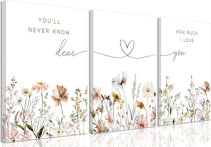 3Pcs Wildflower Nursery Canvas Wall Art Flower Botanical Sentence Poster Painting Picture Wall Decor Boho Girl Nurseries Print Artwork for Nursery Baby Room Living Room Bedroom Home Decoration16x24in