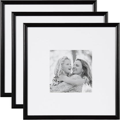 Kate and Laurel Adlynn Square Picture Frame Set of 3; 16 x 16 matted to 8 x 8; Black; Modern Three-Piece Frame Set for Gallery Wall Frame Set in Living Room Wall Decor