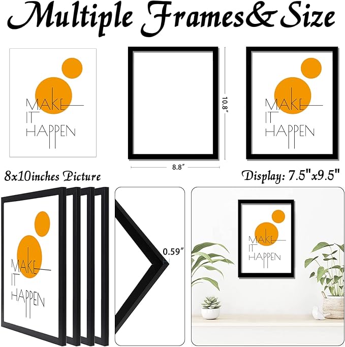 8x10 Picture Frame Set of 4, Black 8 x 10 Frame High Transparent Wall Gallery Poster Canvas Photo Frames for 8 by 10 inches