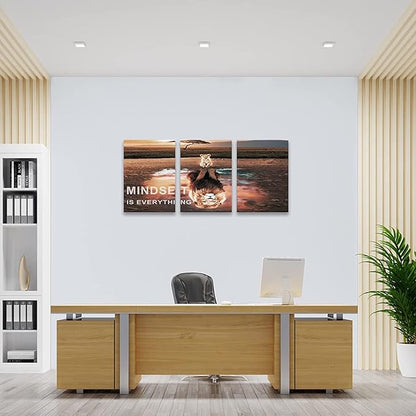 KAWAHONE Motivational Lion King Mindset Wall Art Gold, Success Cat Reflect Lion Mindset is Everything Quotes Poster Positive Affirmation Wall Decor Inspirational Canvas Painting Wall Hanging Picture