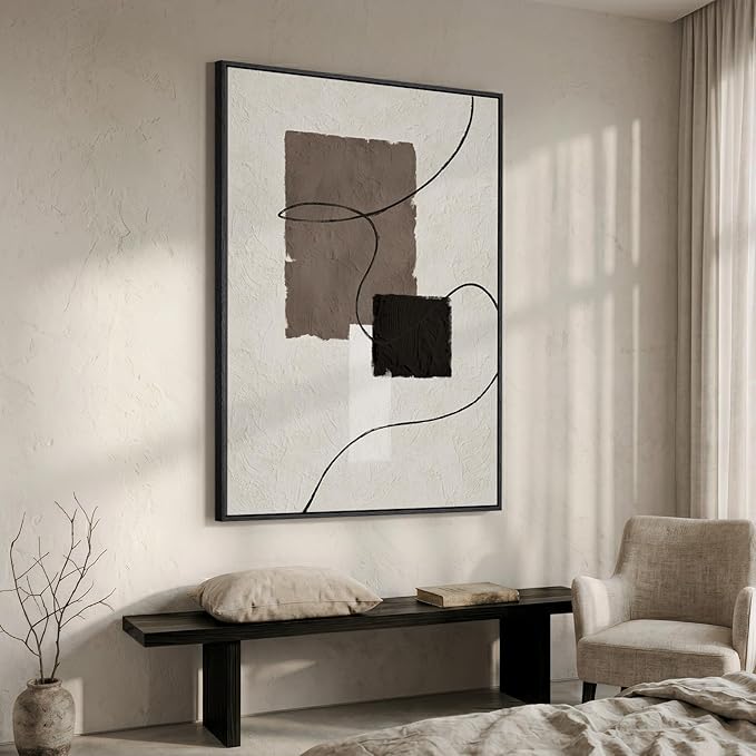 Extra Large Framed Neutral Abstract Wall Art, Vertical Modern Canvas Prints Paintings Artwork for Walls, Minimalist Beige Brown Block Pictures for Living Room Bedroom Entryway Wall Decor 40x60 In