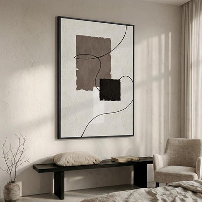 Extra Large Framed Neutral Abstract Wall Art, Vertical Modern Canvas Prints Paintings Artwork for Walls, Minimalist Beige Brown Block Pictures for Living Room Bedroom Entryway Wall Decor 40x60 In