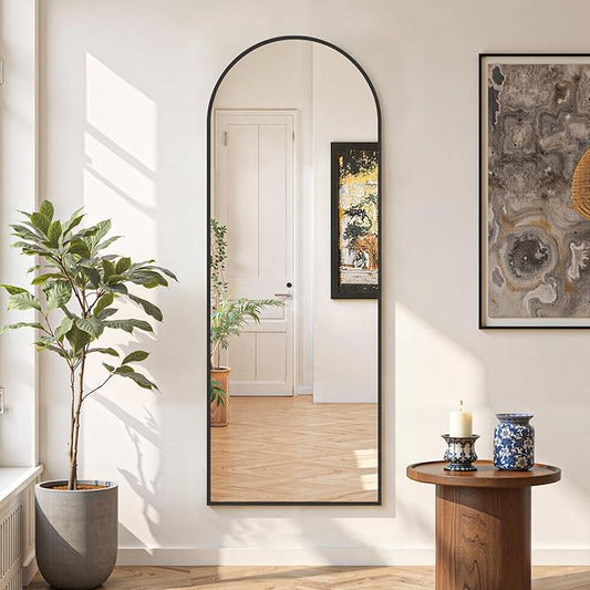 Mirror Full Length 56"x15" Full Body Floor Mirror with Stand, Shatterproof Glass, Aluminum Alloy Frame, Free Standing Wall Mounted or Leaning Arched Mirrors for Bedroom Living Room Entryway