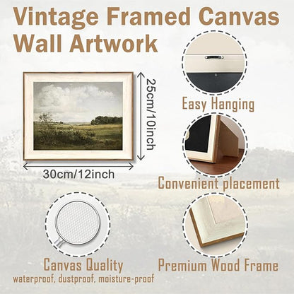 ASTRDECOR Framed Canvas Wall Art for Bedroom, Vintage Nature Wall Art for Home Decor Aesthetic, Mountain Pictures Green Wall Decor Living Room, Meadow Oil Painting Landscape Artwork Prints-10''x12''
