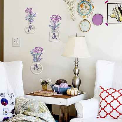 ARTINME 3 Pieces Metal Flowers Wall Arts - Rustic Farmhouse Decor Minimalist Flower Wall Decors for Living Room Bathroom Kitchen Bedroom Dining Room - Housewarming Gifts (Purple)