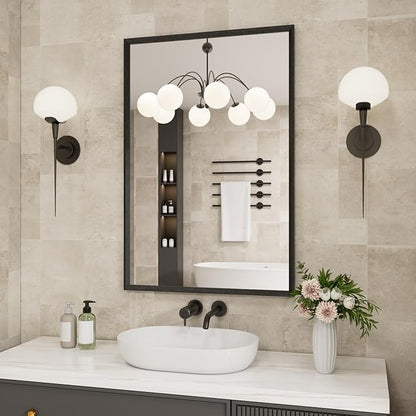 JISOSO Bathroom Vanity Mirror 24x36 Inch, Matte Black Rectangle Bathroom Mirror, Anti-Rust, 4MM Tempered Glass, Wall-Mounted Mirror, Hangs Horizontally or Vertically for Bathroom & Bedroom