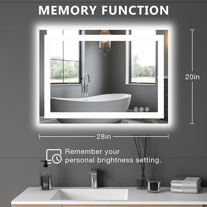 DUMOS 20.1"x28.1" LED Bathroom Mirror, Smart Anti-Fog Bathroom Vanity Mirror with Front Light & Backlit, 3 Color Temperatures, Dimmable, Memory Function