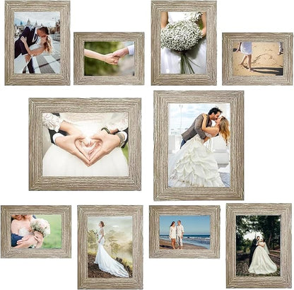 xnlkros Picture Frame Set 10 pack, Farmhouse Photo Frames, Gallery Wall Frame Collage, 8x10 5x7 4x6 Frames in 3 Different Finishes Picture Frames For Wall or Desk,Gray