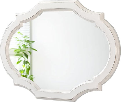 Vintage Oval Mirrors for Wall Decor Living Room 24 X 18 Inch, Hanging Decorative Scalloped White Mirrors, Distressed Wood Frame Unique Mirror for Entryway Bathroom, Horizontally or Vertically