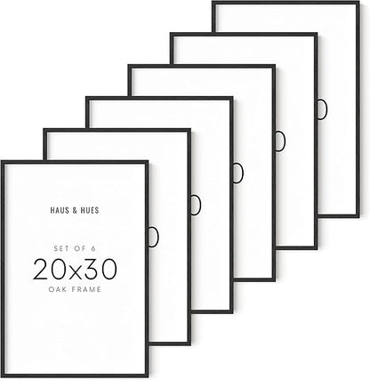 HAUS AND HUES 20x30 Black Oak Frame Set of 6 - Wooden Gallery Poster Display, Large Size