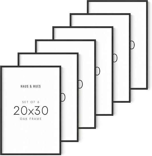 HAUS AND HUES 20x30 Black Oak Frame Set of 6 - Wooden Gallery Poster Display, Large Size