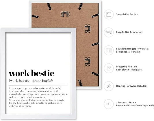Poster Master Typography Poster - Dictionary Print - Work Bestie Definition, Special Person Who Makes Work Bearable - Gift for Colleague, Friend - Wall Decor for Home, Office, 16x20 White Framed