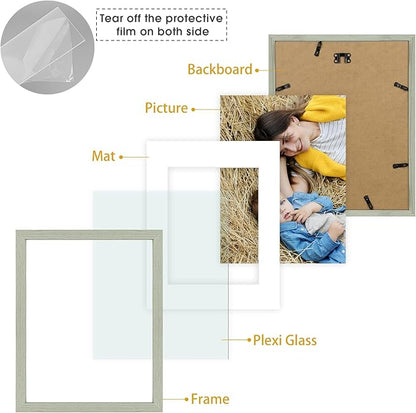 Golden State Art, 11x14 Picture Frame Set of 6 - Matted to 8x10 Photo - Engineered Wood Gallery Frame Set - Wall Mounting (Grey,6 Pack)