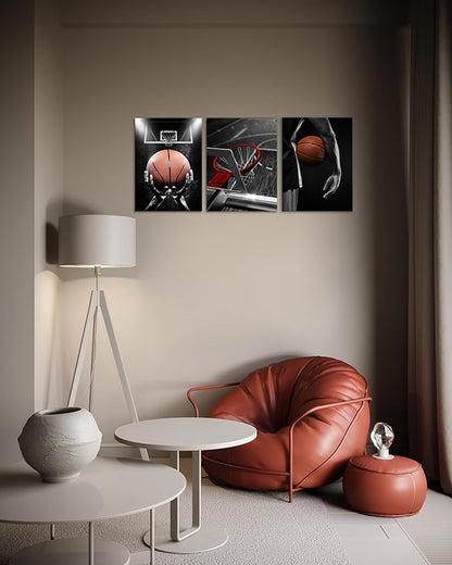 Canvas Framed Basketball Posters - Sports Room Decor For Men, Kids & Teenagers - Basketball Poster Set For Bedroom & Man Cave - Wall Decor