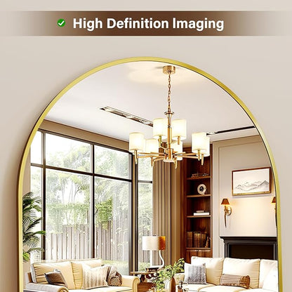 XRAMFY 56" x21 Arched Full Length Mirror Floor Mirrors with Aluminum Alloy Frame Free-Standing Wall Mounted Floor Mirrors or Large Dressing Mirror, Gold Mirror Full Length