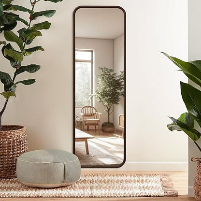 Niccy 63"×20" Wood Frame Rect Full Length Mirror, HD Long Wall-Mounted Mirrors, Large Body Hanging Mirrors for Living Room, Explosion-Proof Decorative Vanity Mirrors for Entryway, Bedroom, Red Walnut
